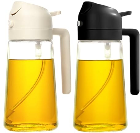 YARRAMATE Spruzzino Olio per Friggitrice Aria 2 in 1, 470 ml Dosatore Bottiglia e Oliera Spray da Cucina, Accessori Nebulizzatore per Alimenti e Spruzzatore (Bianco e Nero)