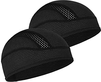 MELASA Cooling Fahrradmütze Unter Helm, Mech Atmungsaktive Helmet Liner Skull Cap, Fahrradhelm Mütze Laufmütze Sport Funktionsmütze für Männer Frauen, Passt unter Helme（Schwarz & Schwarz）