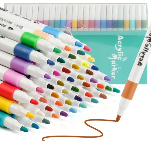 48 Farben Acrylstifte zum Steine Bemalen - Wasserfeste Acrylic Paint Marker Glasmalstifte Multimarker für Basteln DIY Leinwand, Holz