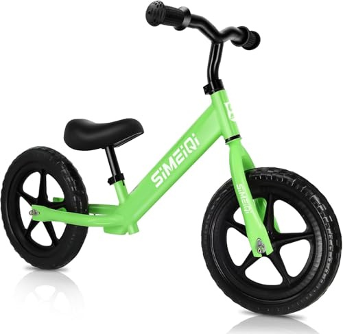 SIMEIQI 12 Inch Balance Bike for Toddler 2-4 Years Boys Girls Kids Balance Bike No Pedal Training Push Bike Lightweight Adjustable Handlebar and Seat (Green)