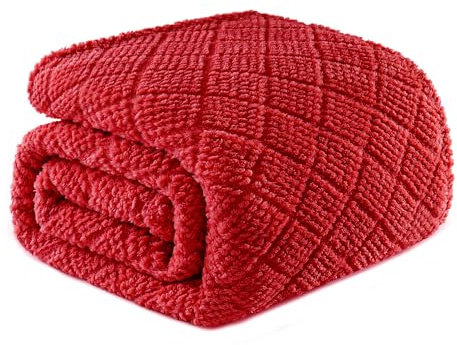 Whale Flotilla Coperta Plaid in Pile di Microfibra, Coperta Morbida, Calda e Soffice per Letto Singolo e Matrimoniale, Copridivano Leggera per Ogni Stagione, 220 x 240 cm, Rosso