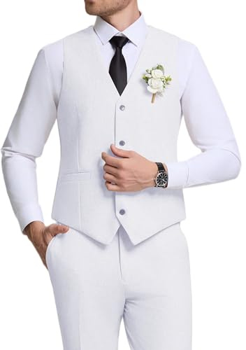 White Suit Men 2 Piece Slim Fit Suit for Men Tuxdo Suit Set Graduation Outfit Dress Vest and Pants Set L