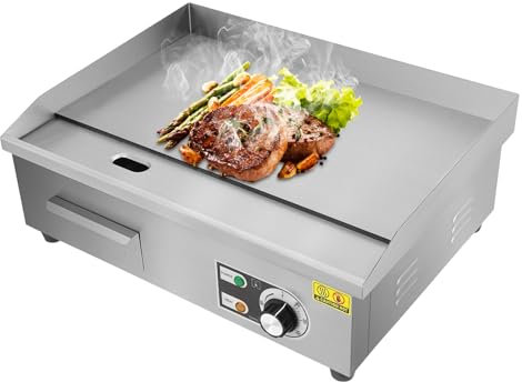 LENDISIY Plancha eléctrica de 3000 W, parrilla eléctrica para gastronomía, parrilla de mesa, parrilla de acero inoxidable, 50-300 °C, temperatura ajustable, con pies de goma antideslizantes