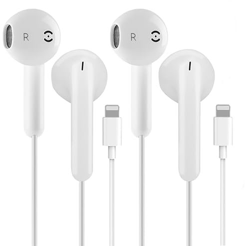 2 Pack iPhone Earbuds with Cable, APPLE MFi Certified In Ear Lightning Earphones Compatible with iPhone 14/13/12/11/8/7/X/Pro/Pro Max iPad (White)