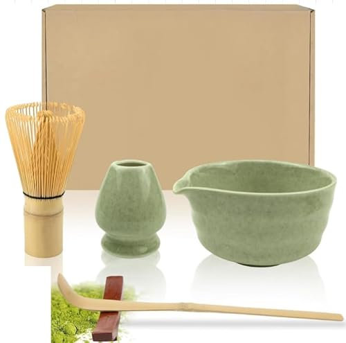 Matcha Tee Set enthält Matcha Schüssel, Matcha Besen & Ständer, Bambusschaufel & Löffelablage, 5 - teiliges Matcha Kit Teeservice für die Japanische Teezeremonie (ohne pulver)