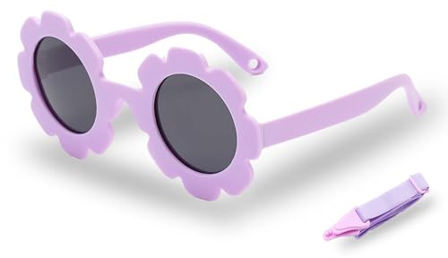 Occhiali da sole per bambini con cinturino, graziosi fiori polarizzati in gomma UV400, occhiali da sole per neonati e bambine da 0 a 3 anni, morbidi e confortevoli, sicuri e innocui.