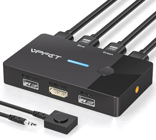 AILVLVNG HDMI KVM Switch 2 PC 1 Monitor 4K60Hz USB KVM Switches 2 Port for 2 PC Sharing Single Monitor and Keyboard Mouse with Wired Extend Controller and 2 USB Cables, Plug and Play