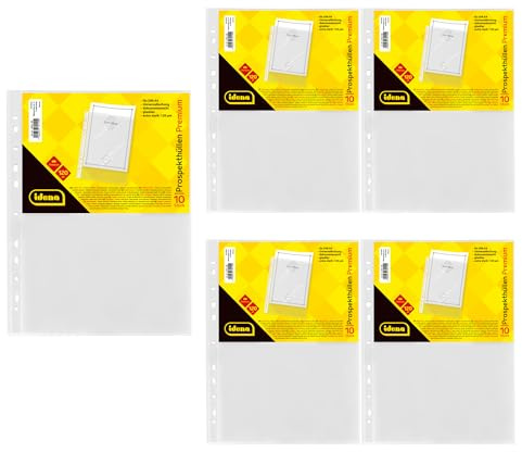 Idena 90370-50 st. genomskinliga påsar A4 glasklar, broschyrpåsar av plast 120 µ, premiumkvalitet, dokumentsäkra, transparenta folier med universell perforering