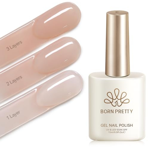 BORN PRETTY Jelly Gel Nail Polish Nude Pink Translucent Gel Polish 15ml Almond Glow, Long Lasting High Glossy Soak off U V LED Manicure Salon & Home Use