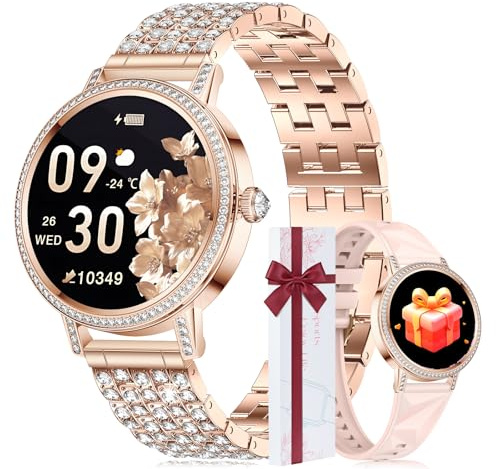 CIVO Montre Connectée Femme Fitness: Montre Sport Femme avec Appel Bluetooth Podometre pour Android iOS - Smart Watch Ronde Etanche Or Rose
