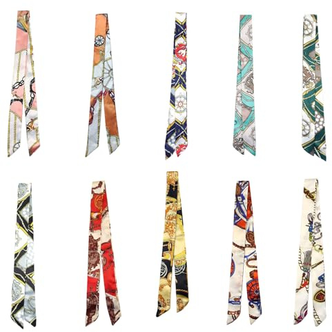 Hyxodjy 10 stycken sidenscarf, sidenhandväska, sjal, silkeshanddukar, tunna färgade halsdukar för damer, mode, handväska, halsduk, sidenscarf, damer, för handväskor väska, band