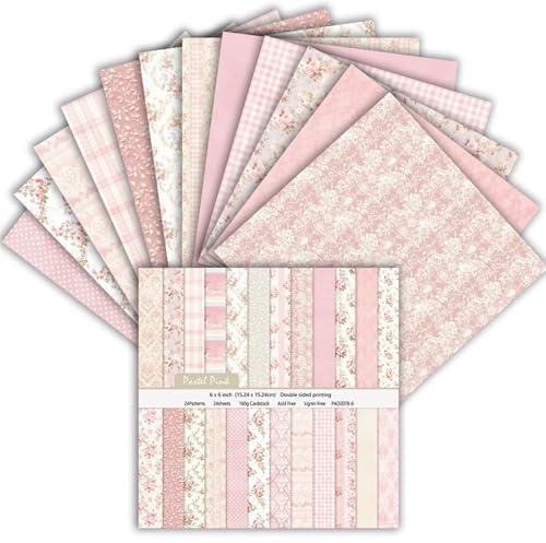 MerwDeeyt 24 Sheets Flower Pattern Scrapbook Paper 6x6 Inch Double-Sided | Pink Decoupage Paper Sheets, Vintage Scrapbook Supplies, for Journaling Supplies, Wrap Decoration
