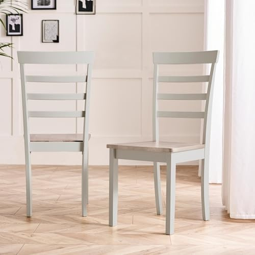 Furniturebox UK 2x Whitby wash and Grey Wooden Dining Chairs, Solid Rubberwood, Warm Stained Finish, Ladderback Design, Modern Meets Traditional Farmhouse Style, Pair of Kitchen Seats, White