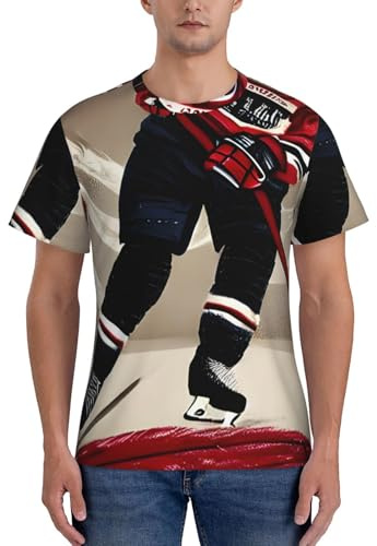 Hockey sport tryck män t-shirts, klassiska polyester t-shirts för män, perfekt för gym vardagskläder, Svart, L