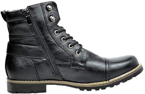 Botas de combate casuales para hombre, con cremallera lateral, con cordones, estilo retro, estilo motocicleta, para uso diario en la calle