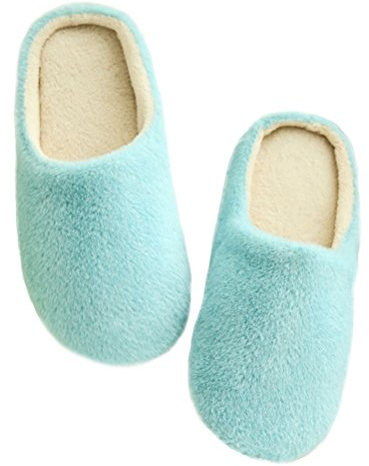 LUOEM Zapatillas de Estar por Casa Mujer Hombre Invierno Pantuflas Zapatillas Peluche Algodón Suave Azul size 36-37