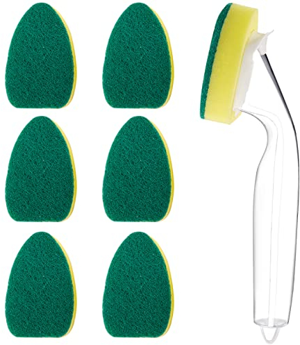 1 Gericht Stab und 6 Nachfüllung Ersatz Köpfe Schwer Last Gericht Stab Schwamm für Küche Spüle Reinigung Bürste