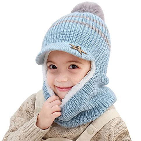 Surakey Baby barn vintermössa mössa mössa hatt med tofs, tecknad vinter varm stickad mössa mössa mössa med fleecefoder söt stickad mössa vintermössor öronlappar hatt halsduk mössa för pojkar flickor