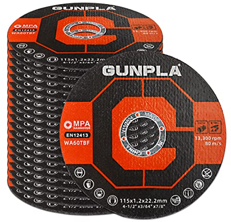 Gunpla Cut Off Wheels 20-Pieces Metal and Stainless Steel Cutting Discs, 115mm x 1.2mm x 22.2mm Thin Abrasive Blades Set for Angle Grinders, Metals, Iron Sheets