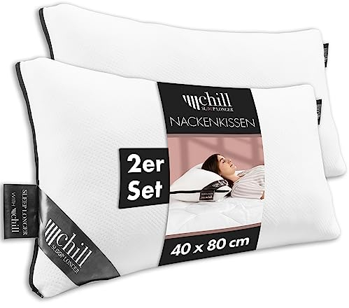 chill SLEEPLONGER 2er Set Nackenkissen Kopfkissen 40x80 cm - Schlafkissen Atmungsaktiv & Waschbar & 100% Vegan - Nackenstützkissen gegen Kopfschmerzen & Nackenschmerzen