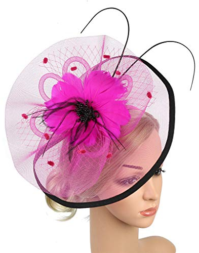 Fascinator Damen Kopfschmuck Hochzeit Hüte Hair Hat Clip Schleier Stirnband Tea Party Mesh Kopfbedeckung Frauen Pillbox Hut Haarschmuck für Kirche Halloween Cocktail Club Hot Rosa