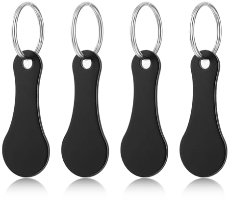 DSLSQD 4 Stück Einkaufswagenlöser Metall,Einkaufswagenchip Schlüsselanhänger,Abnehmbarer Einkaufswagenchip,Personalisiert Edelstahl Einkaufschip,für Trolley-Token Einkaufswagen Utility Gadget-Schwarz
