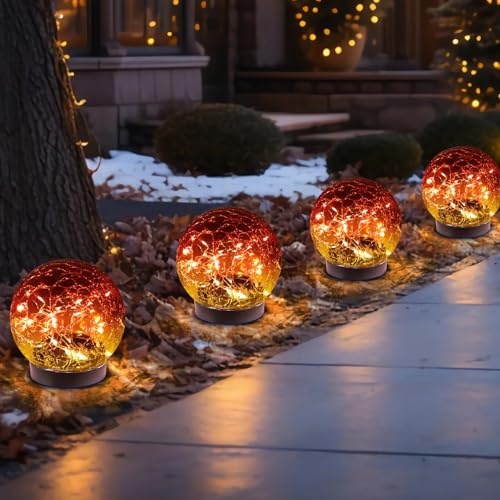 MLKNK Solar Globe Lights Outdoor Waterproof-Solar Balls-Solar Garden Lights-Orbs for Outside 4 Pack Cracked Glass Ball for Lawn Patio Yard Backyard Decorations