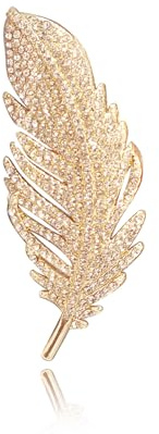 MABAHON Fashion feather brooch,Rhinestone Feather brooches for women uk,fashion crystal delicate feather brooches elegant crystal brooch Clothing Accessories for dresses, sweaters and scarves(gold)
