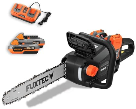 FUXTEC 40V Akku Kettensäge FX-E2KSSET – 14 Zoll Schwertlänge, 2x20Volt, 4,2 Kg leicht mit einer Kettengeschwindigkeit von 15 m/s, Akku& Ladegerät