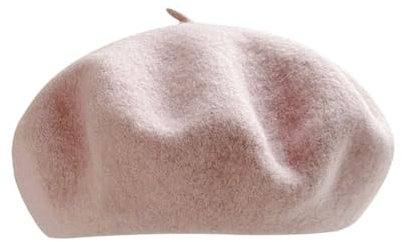 Chapeau avec Voile Filet Béret Français Chapeau Hiver pour Artiste et Peintre Couleur Unie Femme Béret Basque Femme Béret Français Uni Laine Décontractée Robe Femme Chaud, Rose, M