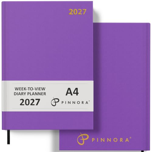 Pinnora 2027 Diary A4 Week to View, Purple Year Planner Organiser 2027 Week To View, 2027 Planner, Home, School & Office, Hard Back 2027 Diaries, A5 & A4 2027 Diary in Day Per Page & Week To View