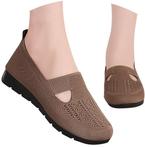 Nuoke Chaussures décontractées pour Femmes, Printemps, été et Automne, légères, Respirantes, en, Semelle Souple, Confortables Cuissardes Marron Plates