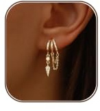 SELSHE Huggie Earrings for Women,Dainty Chain Earrings 14k Gold Plated Long Drop Earrings Hypoallergenic Small Triple Hoop Earrings for Women Trendy Cute Statement Earring Fashion Womens Jewelry