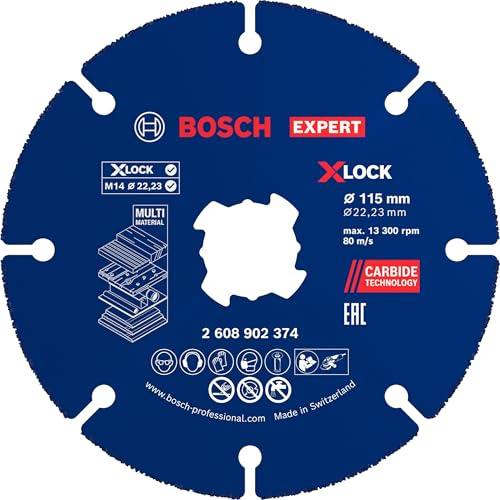 Bosch 1x Mola da taglio EXPERT Carbide Multi Wheel, X-Lock (per Legno duro, Legno con chiodi, Ø 115 mm, Professional Accessorio Smerigliatrice angolare piccola)