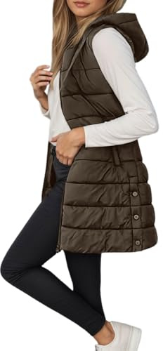Genérico Chaleco Acolchado Mujer Invierno Largo Plumas Sin Mangas Chaquetas sin Mangas Chaleco de Plumas Abrigos con Capucha Otoño Chaqueta Entretiempo con Cremallera (Coffee, L)