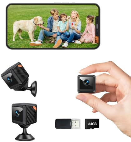 Caméra Espion Mini WiFi 1080P avec Lecteur de Cartes et Carte Mémoire 64GB, Vision Nocturne, Détection de Mouvement et Application Mobile (iOS/Android) pour Intérieur et Extérieur