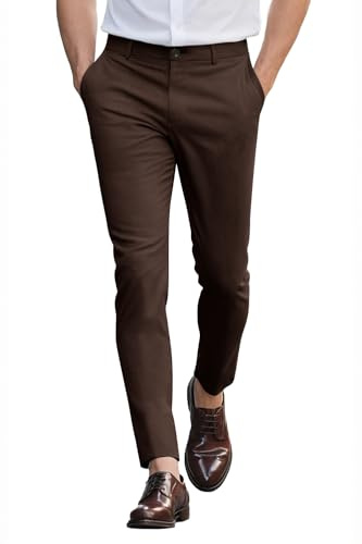 GINGTTO Chinos Trousers Men Slim Fit Stretch Smart Pants for Men Formal Trouser Brown 36