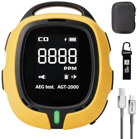AEGTEST AGT-2000 Rilevatore Portatile di Monossido di Carbonio da Viaggio, 240H di Autonomia, Rilevatore CO con Allarmi Acustici e Visivi per Campeggio, Ricaricabile, Con Torcia di Emergenza Integrata
