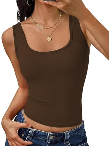 Cuptacc Débardeur Femme Col Carré sans Manches Tank Top Femme Double Couche Large Bretelles Basique Cami Haut