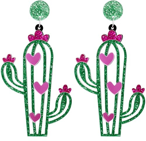 Boucles D'oreilles Cactus Pendantes pour Femmes, 1 Paire Acrylique | Style Bohème, Usage Quotidien et Accessoires de Costume, pour Filles et Femmes