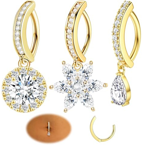 Eniyou 3 Piezas Piercing Ombligo Oro Piercing Ombligo Dorado Varios Estilos Disponibles Resistente Resistente La Oxidación Y La Decoloración Cómodo De Llevar Materiales De Impermeable Fácil Usar