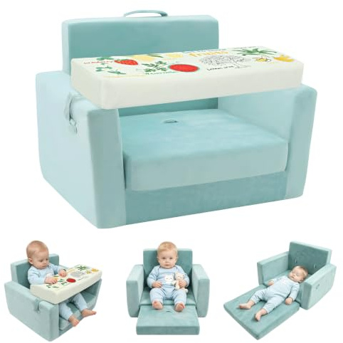 LZDMY Canapé Enfant pour bébé avec Plateau Amovible - Fauteuil pour Bebe Convertible 2-en-1 6 Mois, Canapé-lit Pliable et Moelleux, avec Accoudoirs, Léger et Lavable, Cadeau pour Garçons et Filles