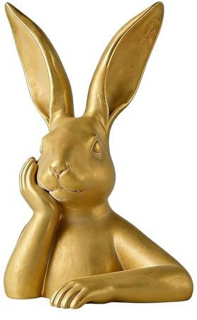 Coniglietto pasquale dorato, divertenti figurine primaverili, simpatiche statue di animali di coniglio, robusto materiale in resina, design da tavolo leggero, elegante espositore decorativo, zona cott