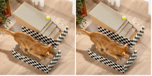 Conlun Interactive Cat Scratcher Box, Scratching Board (4 Boards+2 Boxes) (Pack of 2)