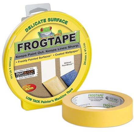 Frog Tape Yelow Malerkrepp für empfindliche Oberflächen, 24 mm x 41,1 m, zum Aufhängen, für Maler- und Dekorationszwecke, für scharfe Linien und kein Auslaufen der Farbe