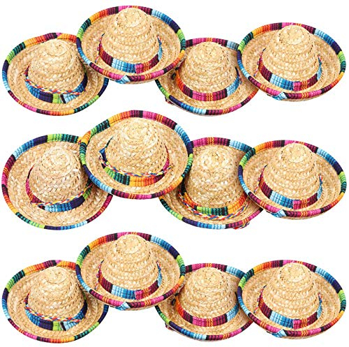 12 Stück Mini Mexikanische Hut, Naturstroh, Mini Fiesta Sombrero Hut für Mottoparty Dekorationen (braun)