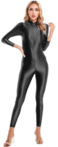 iiniim Dambody, overall, nylon, långärmad, heldräkt, onepiece, balettdräkt, tights, leggings, byxor, A svart jumpsuit, one size
