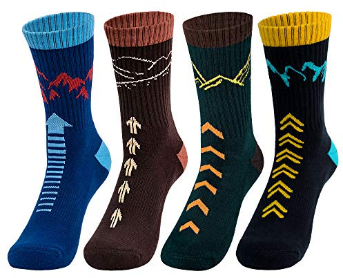 Time May Tell Mens Hiking Socks Moisture Wicking Cushion Crew Socks for Terkking,Outdoor Sports,Performance 2/4 Pack (Black,Blue,Brown,Green(4 pairs), US size 9-12)