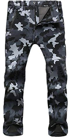 Pantaloni da Trekking Impermeabili Softshell Invernale da Unisex Pantaloni Foderati in Pile Pantaloni da Arrampicata Escursionismo Termici da Sci,Camo Grigio-Uomini,L