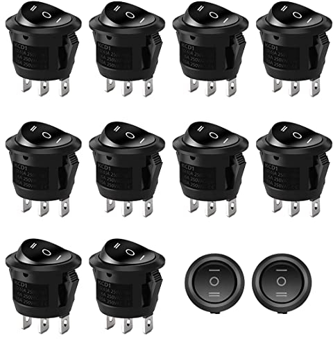 HONGECB Kippschalter Rund, ON/OFF Wippschalter, einrastbare runde Schalter, 3 Position Runde Schalter, Für Haushaltsgeräten, Motorrädern, Schiffen Usw, 6A/ 250V, 10A/125V, 10 Stück